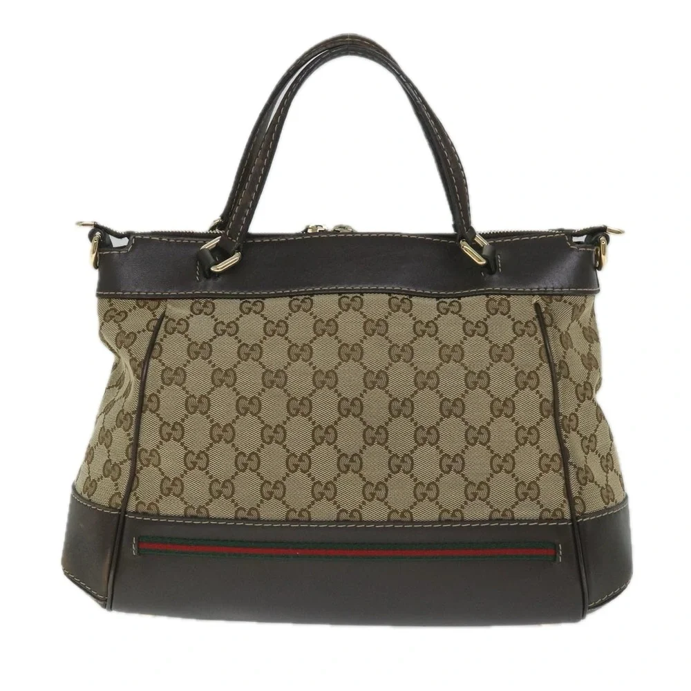 GUCCI GG Canvas Web Sherry Line Hand Bag Beige Red Green 269894 Auth 58043 - Picture 2 of 16